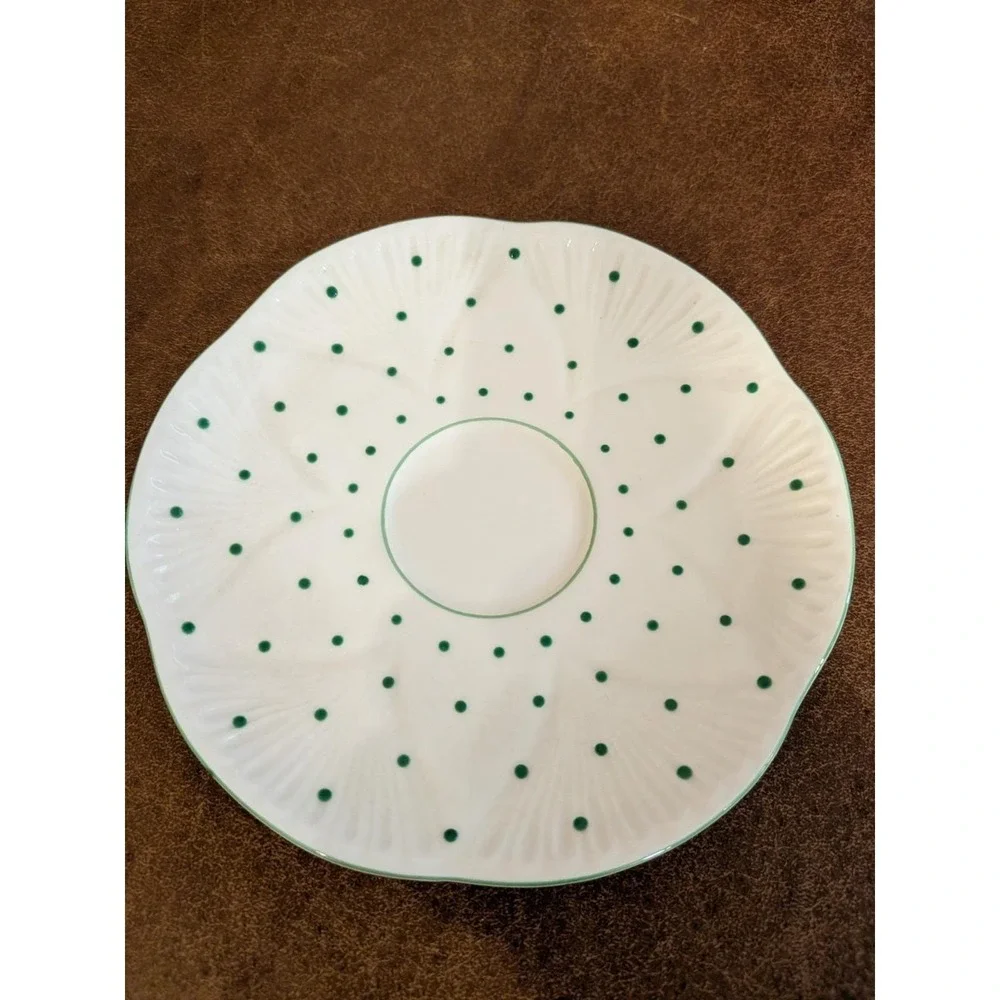 Shelley England Dainty Green Polka Dot Teacup and Saucer Fine Bone China 13748